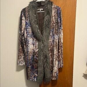 Alberto Makali rare Multicolor Snakeskin Cardigan with Fur Collar
